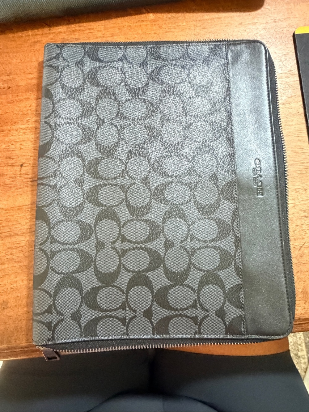 Coach Signature Canvas Zip Portfolio in Charcoal/Black